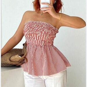 LOFT Y2K Tub Top Women’s M Eyelet Strips 90’s Red